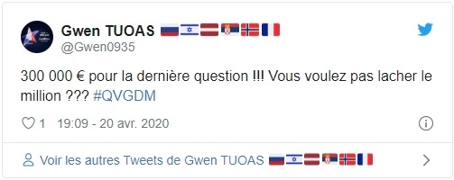 Tweet Qui veut gagner des millions 2