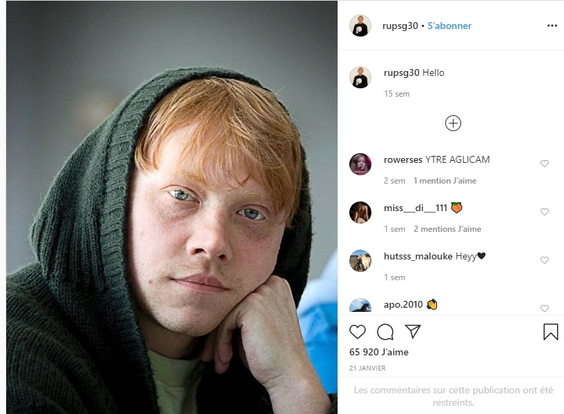 Rupert Grint sur instagram