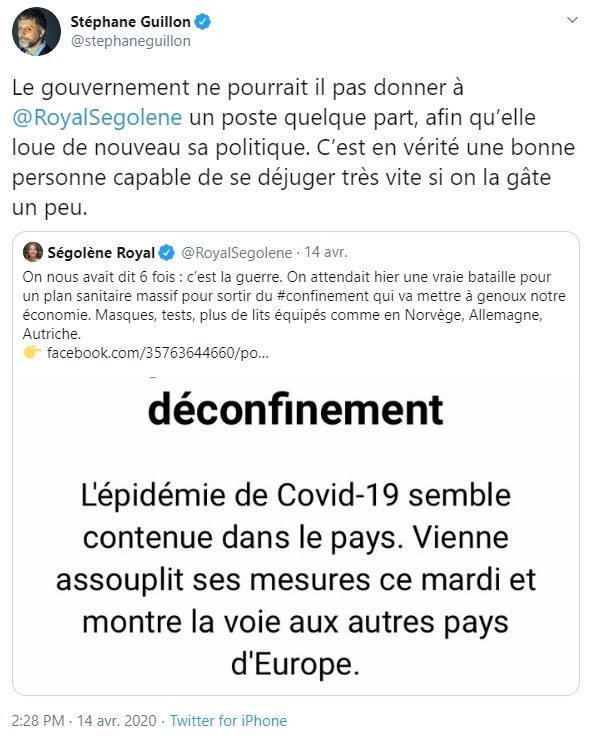 Tweet de Stéphane Guillon sur Ségolène Royal