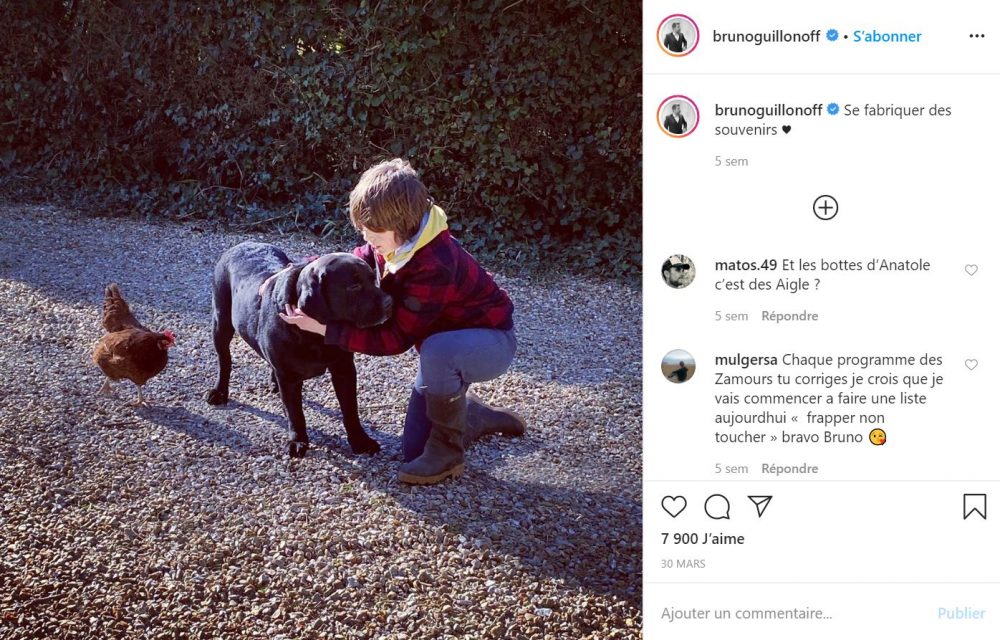 Bruno Guillon est confiné avec son fils Anatole, sa femme Marion, son chien et ses poules