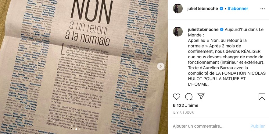 juliette binoche tribune