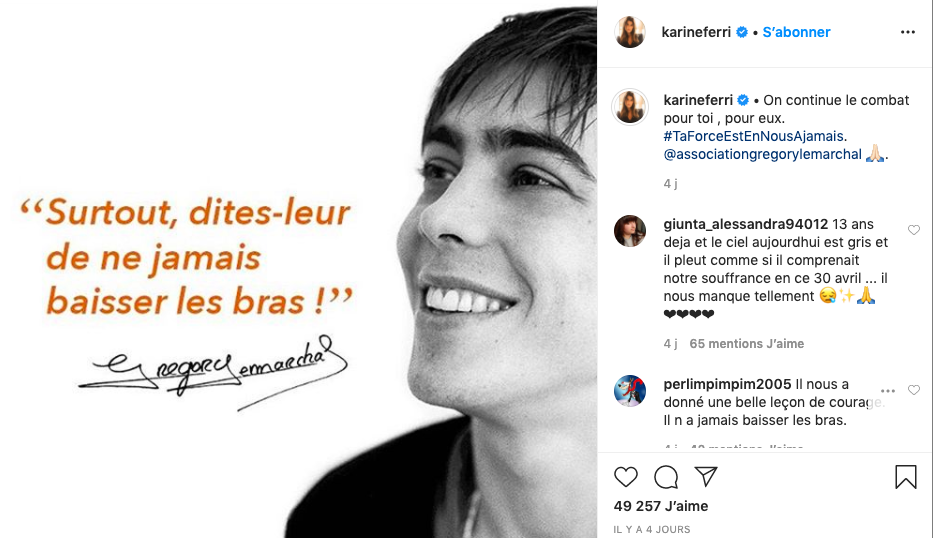 L'hommage de Karine Ferri à Grégory Lemarchal