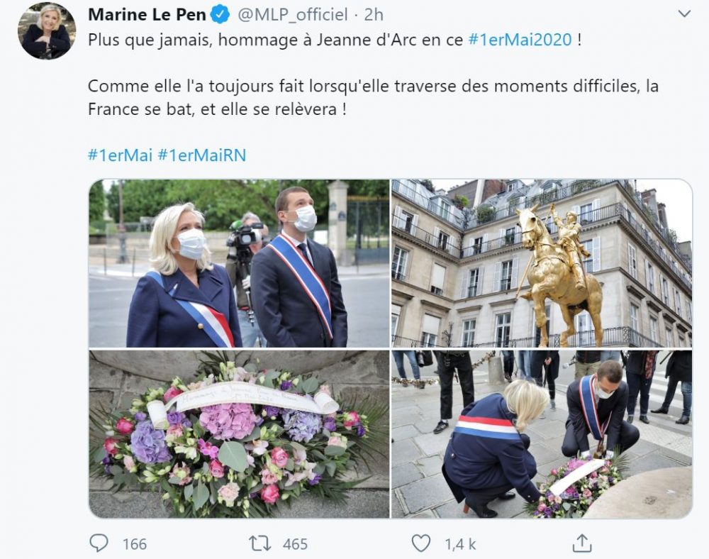 Marine Le Pen twitte pour souhaiter un bon 1er Mai aux français