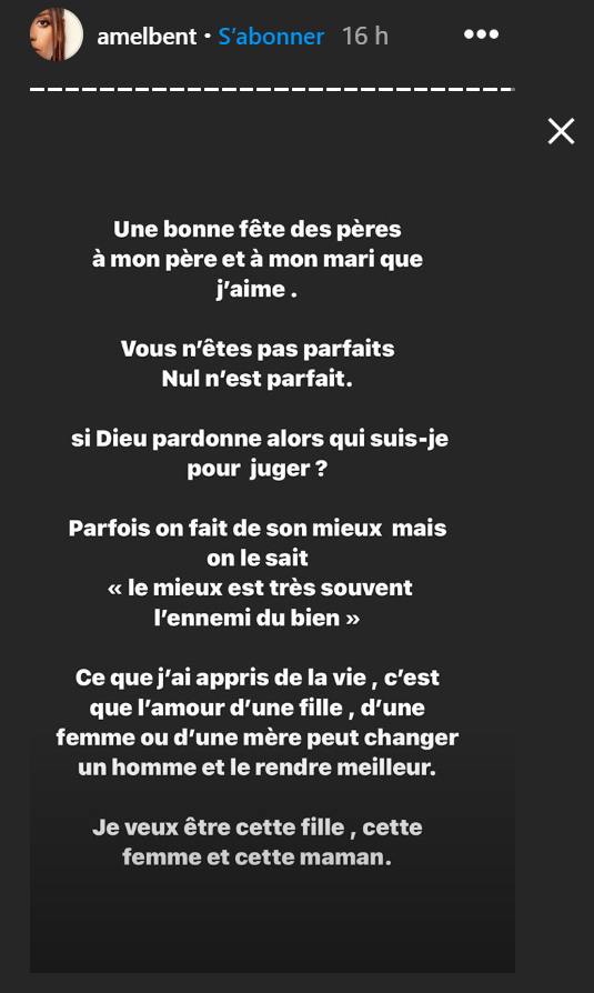 Le message d'Amel Bent à son père et à son mari