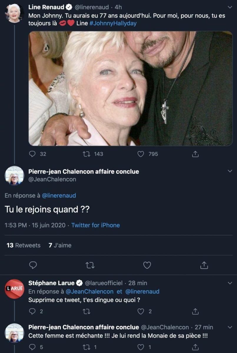 Pierre-Jean Chalençon souhaite la mort de Line Renaud