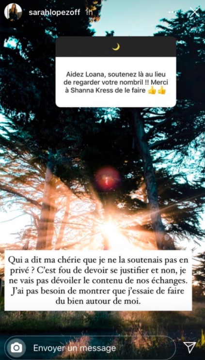 Story Instagram de Sarah Lopez