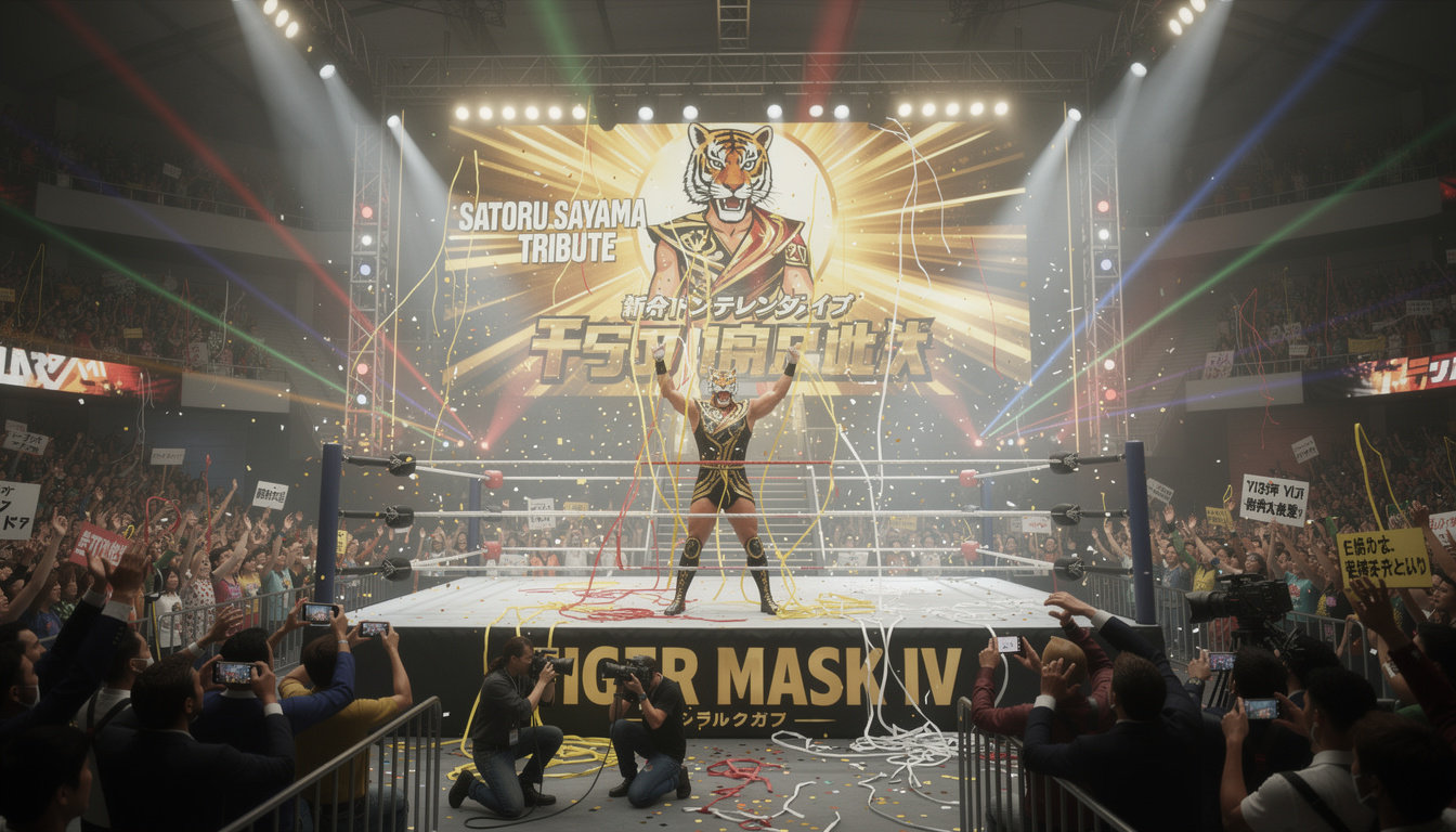 satoru sayama, le tiger mask originel, donne des nouvelles de sa santé et partage ses impressions sur le 'tiger step' lors du spectacle de retraite de tiger mask iv, un moment émouvant pour les fans de catch.